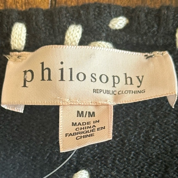 Philosophy | Black V-neck Sweater with Chunky Cream Stitching Details, NWT - Picture 4 of 7